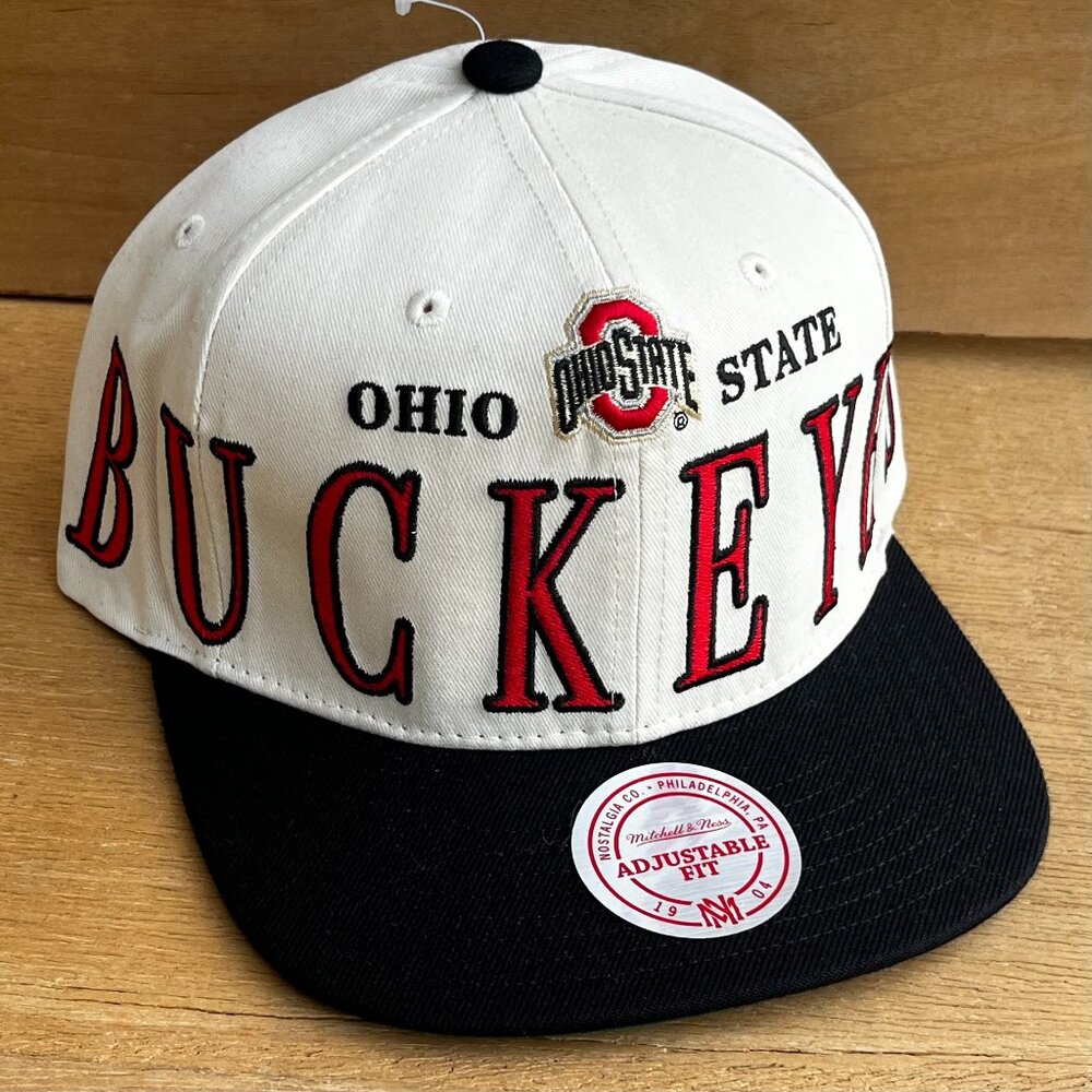 MITCHELL & NESS NCAA OHIO STATE BUCKEYES WORDMARK SNAPBACK HAT Structured NEW